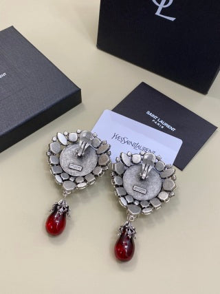 YSL Garnet Crystal Bloom Drop Earrings