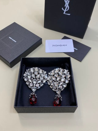 YSL Garnet Crystal Bloom Drop Earrings
