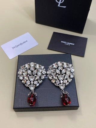 YSL Garnet Crystal Bloom Drop Earrings