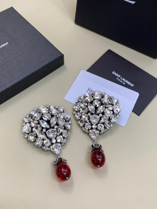 YSL Garnet Crystal Bloom Drop Earrings
