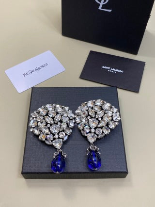 YSL Crystal Cascade Sapphire Drop Earrings