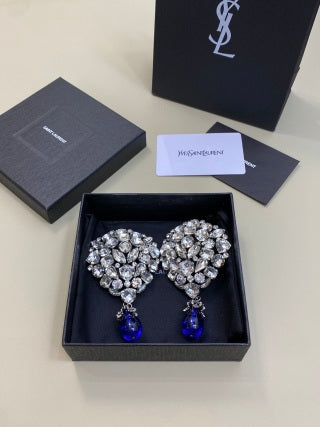 YSL Crystal Cascade Sapphire Drop Earrings
