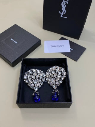 YSL Crystal Cascade Sapphire Drop Earrings