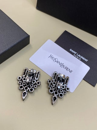 YSL Noir Cristal Spike Clip Earrings