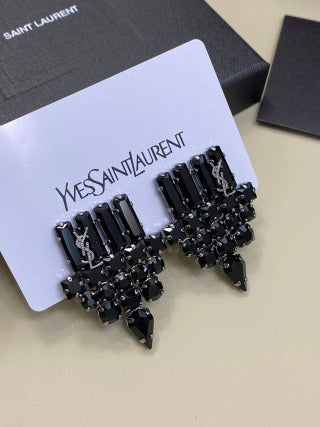 YSL Noir Cristal Spike Clip Earrings