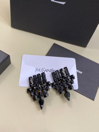 YSL Noir Cristal Spike Clip Earrings