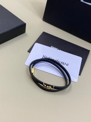 YSL Cassandre Leather Wrap Bracelet
