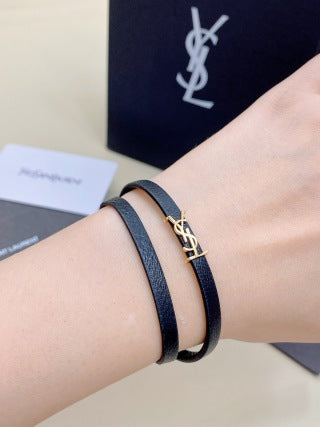 YSL Cassandre Leather Wrap Bracelet