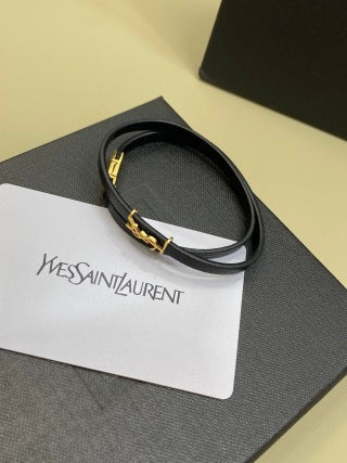YSL Cassandre Leather Wrap Bracelet