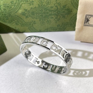Gucci Interlocking G Letter Charm Engraved Cuff Bracelet