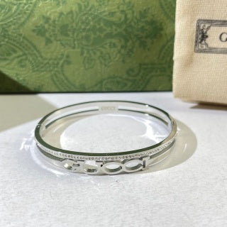 Gucci Interlocking G Double Band Crystal Edge Cuff Bracelet