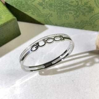 Gucci Interlocking G Double Band Crystal Edge Cuff Bracelet