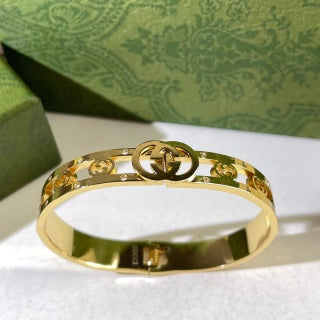 Gucci Interlocking G Center Logo Filigree Crystal Cuff Bracelet