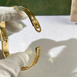 Gucci Interlocking G Center Logo Filigree Crystal Cuff Bracelet