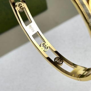 Gucci Interlocking G Trio Crystal Line Open Cuff Bracelet