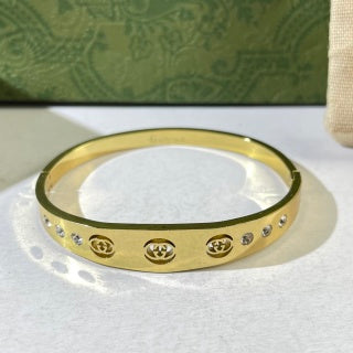 Gucci Interlocking G Crystal Studded Band Cuff Bracelet
