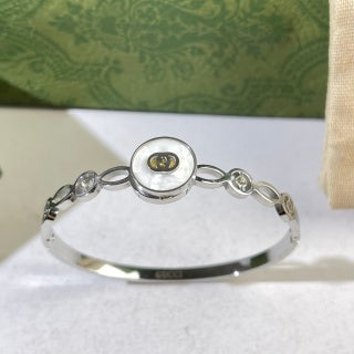 Gucci Interlocking G Circular Link Crystal Accent Cuff Bracelet