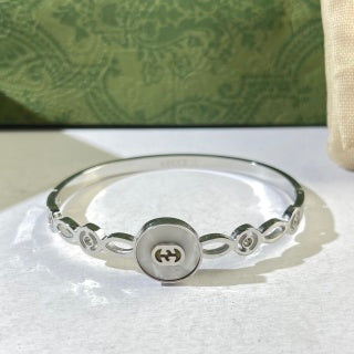 Gucci Interlocking G Circular Link Crystal Accent Cuff Bracelet