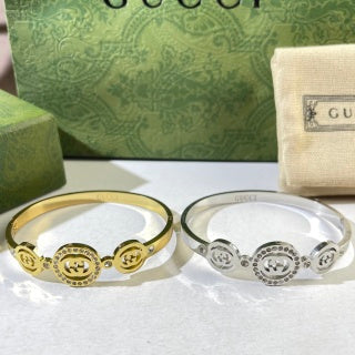 Gucci Interlocking G Trio Medallion Crystal Border Cuff Bracelet
