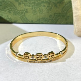 Gucci Interlocking G Trio Medallion Crystal Line Cuff Bracelet