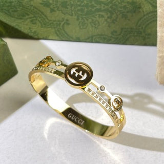 Gucci Interlocking G Center Medallion Crystal Link Cuff Bracelet