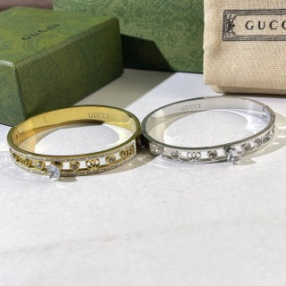 Gucci Crystal Accent Interlocking G Bezel Cuff Bracelet
