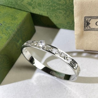 Gucci Crystal Accent Interlocking G Bezel Cuff Bracelet