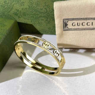 Gucci Interlocking G Trio Medallion Pavé Edge Cuff Bracelet