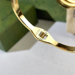 Gucci Interlocking G Round Emblem Slim Crystal Accent Cuff Bracelet