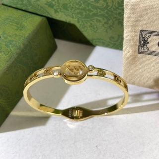 Gucci Interlocking G Round Emblem Slim Crystal Accent Cuff Bracelet