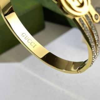 Gucci Interlocking G Double Pavé Accent Medallion Cuff Bracelet
