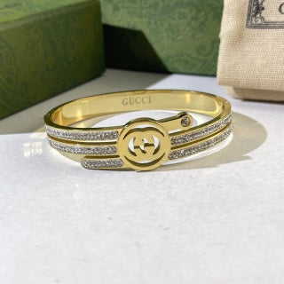 Gucci Interlocking G Double Pavé Accent Medallion Cuff Bracelet