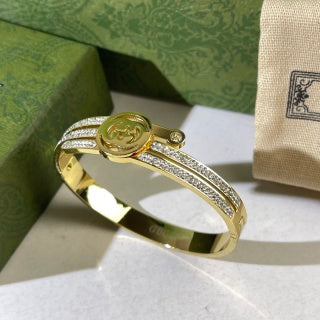 Gucci Interlocking G Double Pavé Accent Medallion Cuff Bracelet