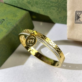 Gucci Interlocking G Circular Pendant Pavé Edge Cuff Bracelet