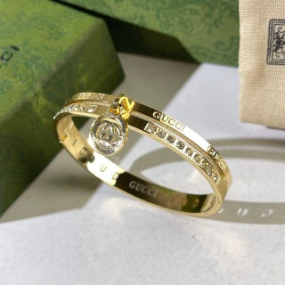 Gucci Interlocking G Hanging Medallion Pavé Cuff Bracelet