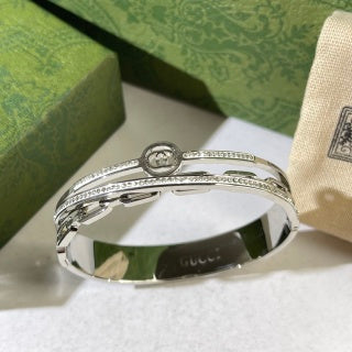 Gucci Interlocking G Double Pavé Line Cuff Bracelet