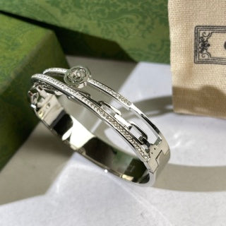 Gucci Interlocking G Double Pavé Line Cuff Bracelet
