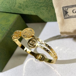 Gucci Triple Interlocking G Medallion Textured Cuff Bracelet