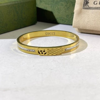 Gucci Textured GG Pattern Crystal Accent Slim Cuff Bracelet