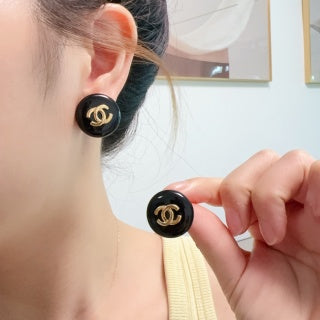 CHANEL Noir Medallion CC Stud Earrings