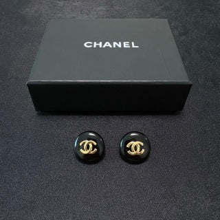 CHANEL Noir Medallion CC Stud Earrings