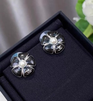 CHANEL Midnight Petal Bloom Stud Earrings
