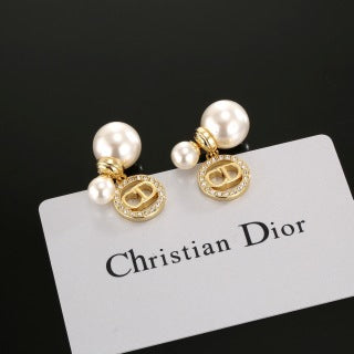 Dior Pearl CD Crystal Drop Stud Earrings