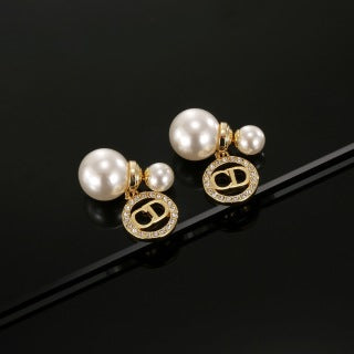 Dior Pearl CD Crystal Drop Stud Earrings