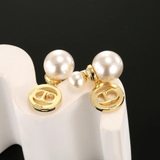 Dior Pearl CD Crystal Drop Stud Earrings