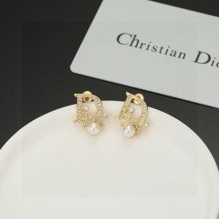 Dior Liora Crystal CD Pearl Stud Earrings