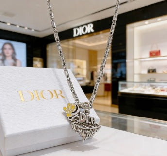 Dior Evelyne Silver Multi Charm Link Chain Necklace