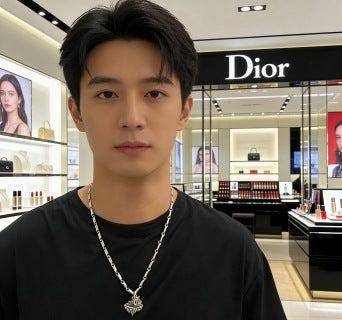 Dior Evelyne Silver Multi Charm Link Chain Necklace