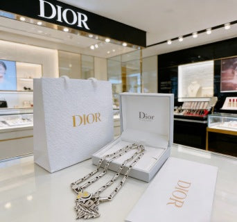 Dior Evelyne Silver Multi Charm Link Chain Necklace