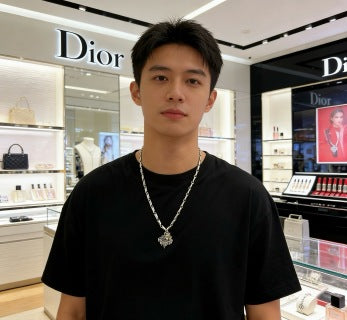 Dior Evelyne Silver Multi Charm Link Chain Necklace